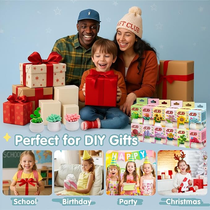 Air Dry Clay for Kids - 12 Plants DIY Modeling Clay Kit with Sculpting Tools & STEM Tutorials - Ultra Light, Soft, Safe - Back to School Classroom Supplies, Home Party, Birthday Gifts for Ages 3-12+