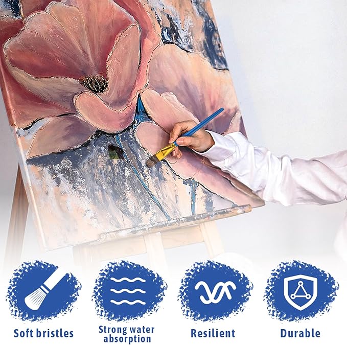40 Pcs 0.75 Inch Flat Paint Brushes for Acrylic Painting Watercolor Acrylic Paint Brush Artist Painting Brush with Wooden Handles for Watercolor Oil Face Body Art Kids Adult Artist, Blue