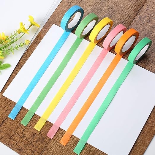 Colored Masking Tape - 12 Colors Painters Tape Decorative Paper for Labeling, Drafting, Scrapbooking (12mm x10m)