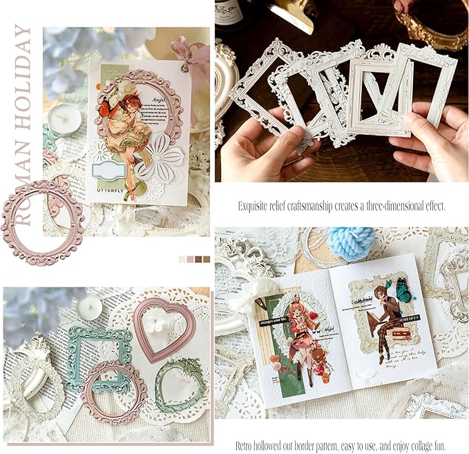 40PCS Vintage Frame Scrapbook Decoration Paper - MAXLEAF 4Themes Journaling Scrapbooking Supplies Craft Relievo Paper for Junk Journals Photos Card Making Decorative Album
