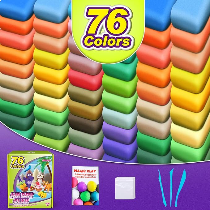 ESSENSON Air Dry Clay 76 Colors, Modeling Clay for Kids, DIY Molding Magic Clay for with Tools, Toys Gifts for Age 3 4 5 6 7 8+ Years Old Boys Girls Kids