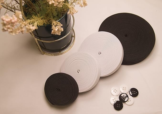 Flat Sewing Band Spool with Buttonholes, Elastic Stretchable, Ideal for DIY Waistbands and Necklines (White, 3/4 inch × 20 Yards)