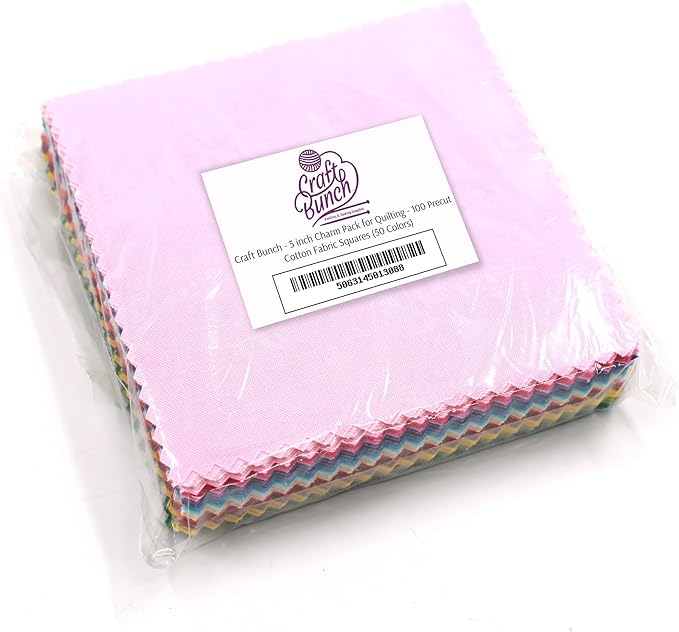 Threadsmith - 5 inch Charm Pack for Quilting - 100 Precut Cotton Fabric Squares (50 Colors)