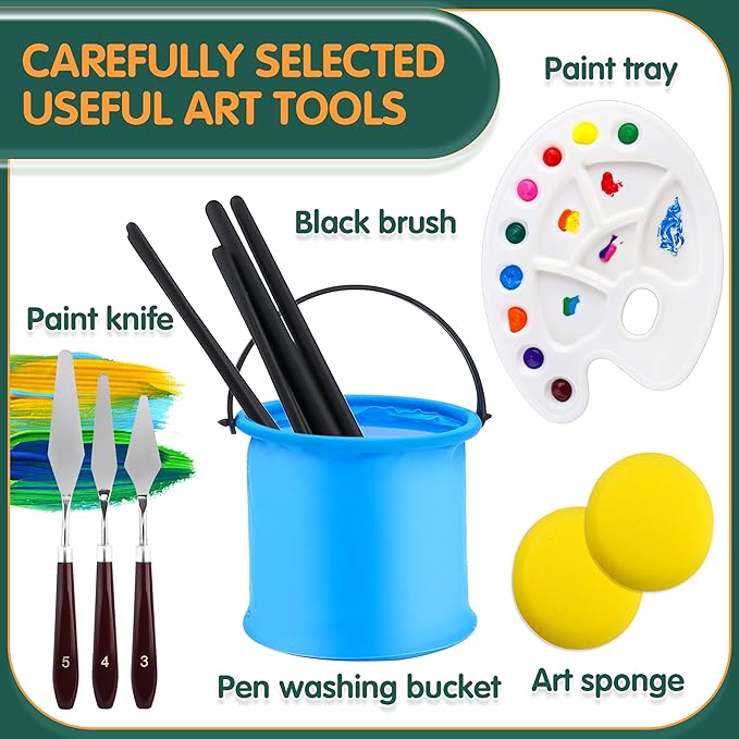 ESRICH Acrylic Paint Set, 64PCS Painting Supplies with Wooden Easel, Brushes, 36 Colors Acrylic Paint, Canvases, Palette, Paints Knives Etc, Painting Kit for Adults, Students, Hobbyists, Beginners