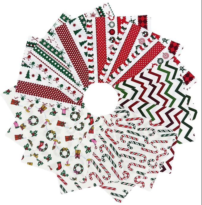Christmas Charm Pack Fabric Squares,5x5 Inch Pre-Cut Quilting Bundle with Holiday Festival Patterns for Quilting, Sewing, DIY Christmas Crafts(42Pcs)