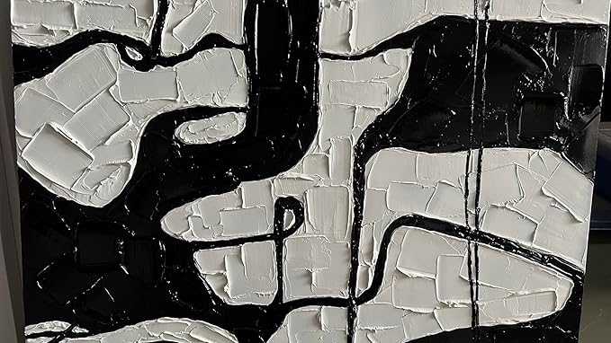 YaSheng Art - Black and White Canvas Wall Art, Hand-Painted 3D Thick Texture Minimalism Abstract Artwork, Oil Painting for Living Room and Office, Ready to Hang, 30x30 Inch