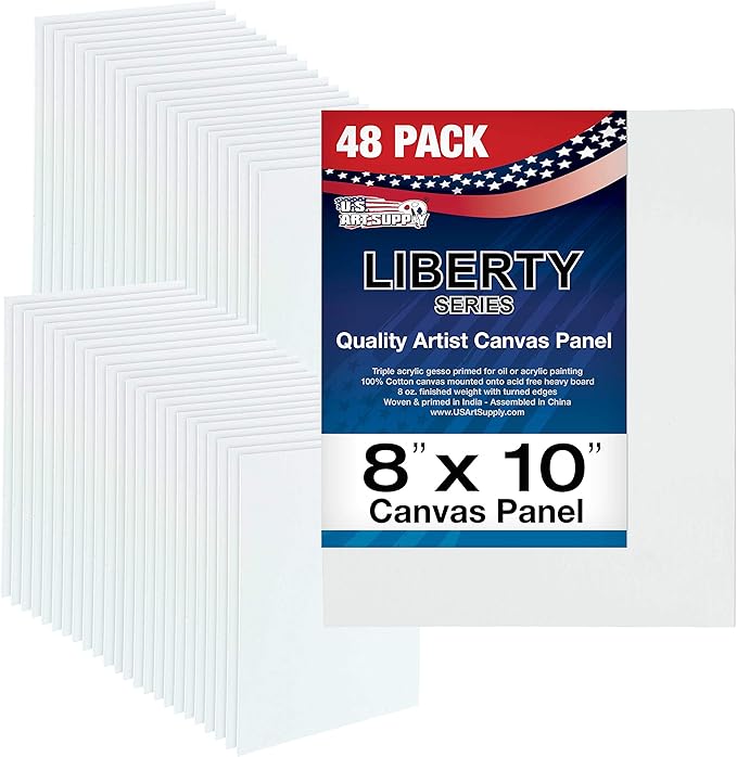 US Art Supply 8 X 10 inch Professional Artist Quality Acid Free Canvas Panel Boards for Painting Value Pack of 48 (1 Full Case of 48 Single Canvas Board Panels)