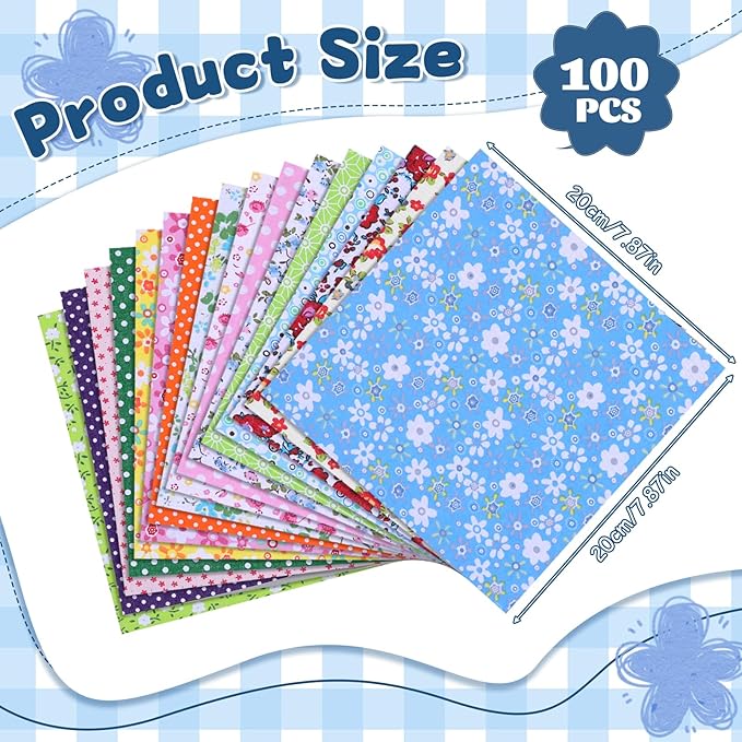 100 Pcs 8 x 8 Inch Cotton Fabric Squares No Repeat Floral Patchwork Fabric Pre Cut Quilting Fabrics Bundles Flower Sewing Fabrics Multi Color Floral Square Patchwork for DIY Craft Sewing Cloths