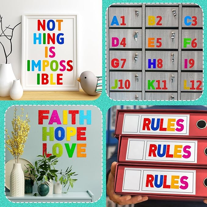 Harloon 232 Pcs 24 Sheets Large Glitter Letter Stickers Big Font Alphabet Letter Self Adhesive Letters Kit Mailbox Stickers for Mailbox Bulletin Boards Classroom Home(Colorful,2.5'')