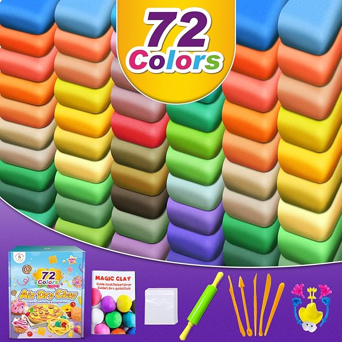 Magic Clay - Air Dry Clay 72 Colors, Modeling Clay for Kids with Tools, Soft & Ultra Light, Toys Gifts for Age 3 4 5 6 7 8+ Years Old Boys Girls Kids