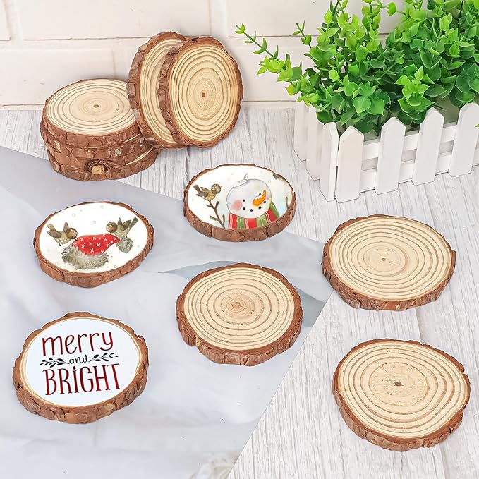96 PCS Unfinished Wood Slices for Centerpieces, 3.15-4 Inch Natural Wood Slices with Tree Bark Pine and Wood Rounds Discs for DIY Crafts, Centerpieces, Art & Decor