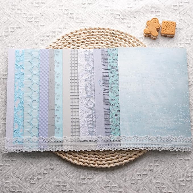 15Pcs Handmade Scrapbook Art Paper Craft Textured Paper Colorful A5 sheet Mesh Special Paper Mix for Scrapbooking Junk Journal Journaling Supplies DIY Materials,5.8x8.2 inches (Blue)