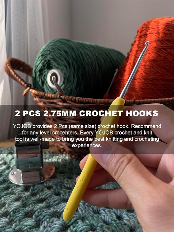 2Pcs 2.75mm Crochet Hooks, Ergonomic Crochet Hook for Arthritis and Beginners, Extra Long, Smooth, Comfortable (Size C / 2.75mm)