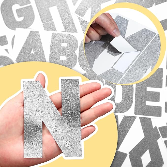Harloon 232 Pcs 24 Sheets Large Glitter Letter Stickers Big Font Alphabet Letter Self Adhesive Letters Kit Mailbox Stickers for Mailbox Bulletin Boards Classroom Home(Silver,4 Inch)