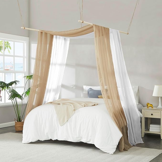WARM HOME DESIGNS Wedding Arch Draping Fabric Bundle Has 2 144 Inch (12 Feet) Scarves in White & Brown Fabric Color for Fabric, Ceremony or Wedding Decoration. AD White & Taupe 144”