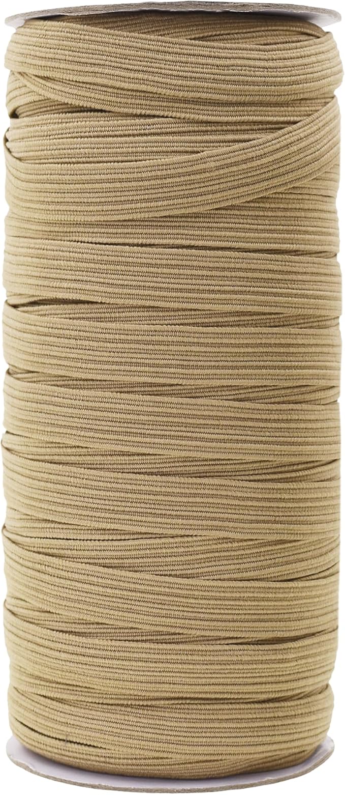 Mandala Crafts 10mm 50 Yds Roll of Dark Khaki Elastic Bands for Sewing - 3/8 Flat Elastics Cord - 3 8 Inch Braided Stretch Straps for Crafting