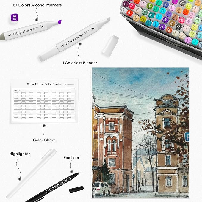 Alcohol Based Art Markers Set 168 Color - Professional Double Sided Marcadores for Artist, Best Blendable Coloring Marker Pens for Adult - Coloring Books No Bleeding Illustration Drawing for Kids