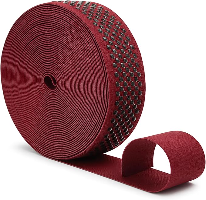 Mandala Crafts 1.5 Inch Elastic Silicone Gripper Tape for Clothing - 10 Yds Dotted Non Slip Elastic Band for Sewing - Burgundy Silicone Flat Fabric Stretchy Ribbon Straps
