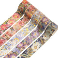 YUBBAEX Blooming Washi Tape Set Gold Foil Masking Tape Peony Wide Decorative for Arts, DIY Crafts, Journal Supplies, Planners, Scrapbook, Card/Gift Wrapping -25mm- (Purple Flowers)