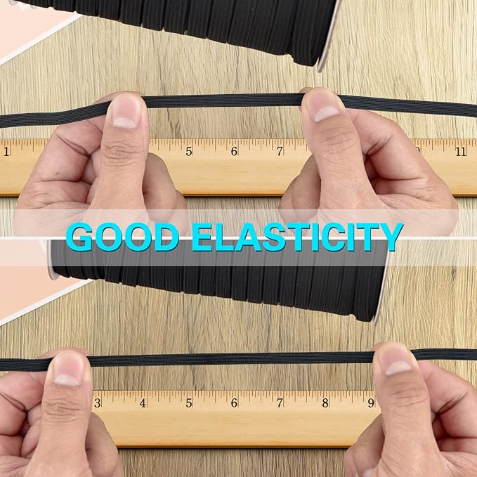 Coopay 200 Yards Length 1/4" Width Elastic Bands Flat Elastic Cord Rope Heavy Stretch Spool Knit for Sewing DIY Projects, Arts & Crafts, 2 Rolls, 100 Yards/Roll (Black and White, 1/4 Inch)