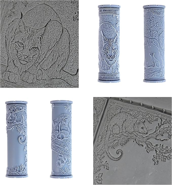 Woodland Life Collection 4-Pack Clay Texture Rollers (4") - Forest Set #01 - Embossing Pattern Rollers for Polymer & Ceramic Clay, Pottery & Crafts