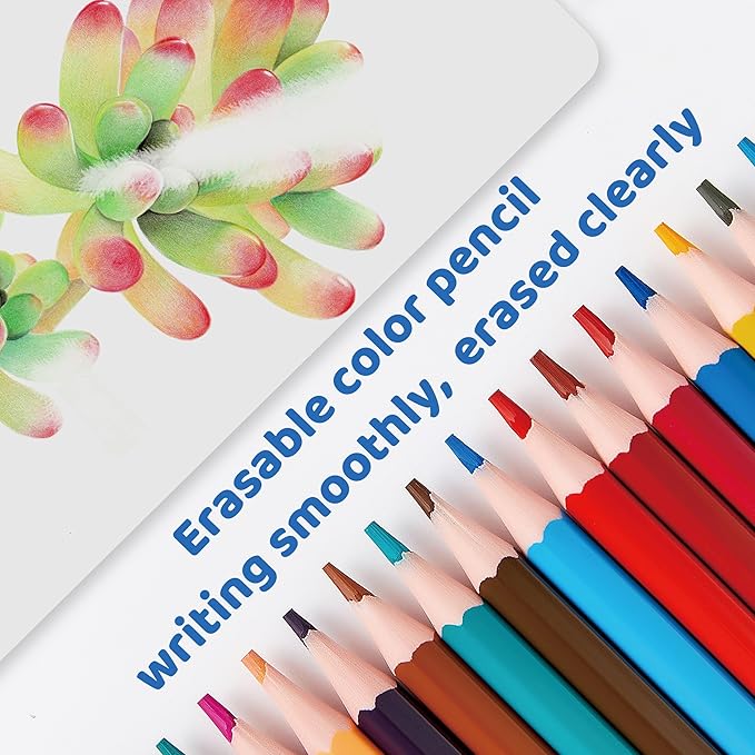 24 Pack Colored Pencils, Soft Core, 48 Count Pre-sharpened Coloring Pencils Bulk, Erasable Vibrant Colour Pencil for Painting, Drawing, Sketching, Ideal Back to School Supplies