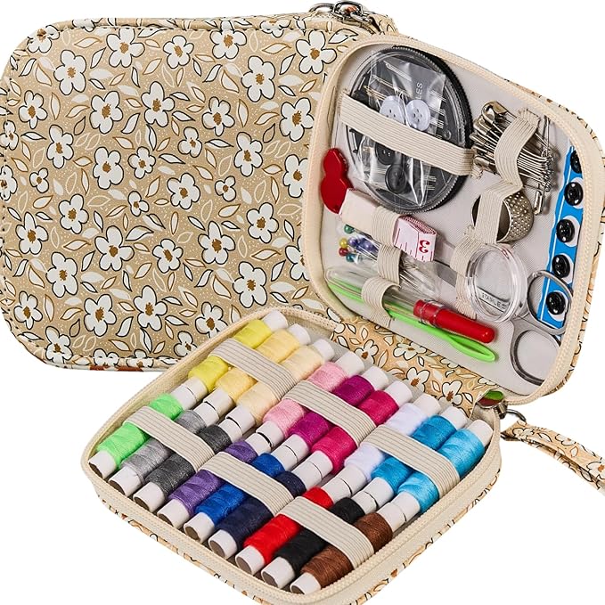 Bobode Sewing Project Kits Printing Sewing Kit Mini Basic Sewing Supplies Accessories Floral Pattern Travel Sewing Kit for Adults,Professional Sewing Sets for Arts Craft DIY,Emergency,Beginners