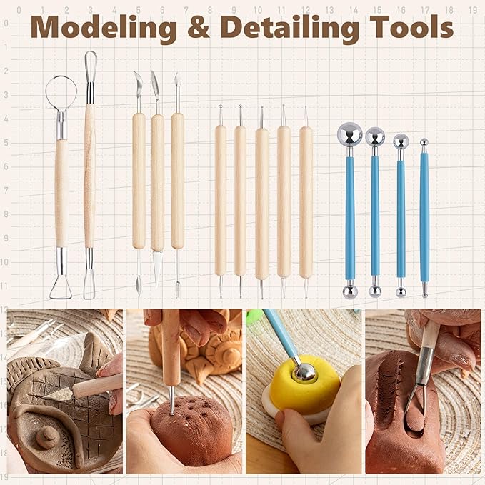 UUSYCUN 48PCS Pottery Tools for Sculpting, Clay Tool Kit for Carving, Modeling Ceramics, Pottery Kiln, Polymer Clay Tools for Trimming, Beginners, Pros, Adults, Supplies