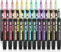 Tommax Double Line Outline Markers 24pcs, Metallic Shimmer Markers for Gift Cards, Rock Painting, Wood, Ceramic, Glass