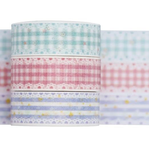 YUBBAEX Cute Printed Washi Tape 3 Rolls Japanese-Style Masking Tape Set Decorative for Arts, DIY Crafts, Journal Supplies, Planners, Scrapbook, Card/Gift Wrapping (Lace Checkered)