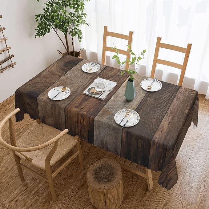 Wood Plank Rectangle Tablecloth Retro Wood Texture Brown Farmhouse Table Cloth Dining Table Cover for Home Kitchen Restaurant Party Buffet Picnic 54 x 72 Inch