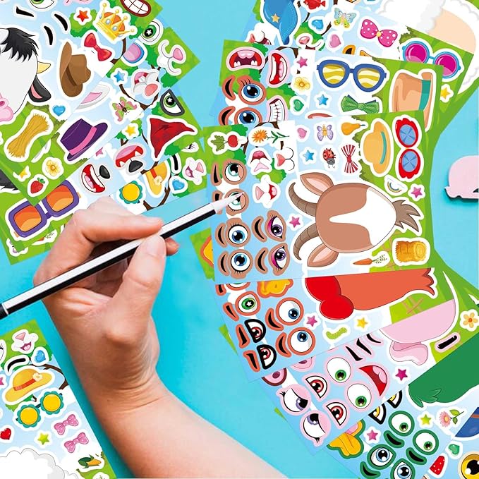 48 Sheets Make a Face Sticker Sheets for Kids, Make Your Own Animal Stickers Party Favors Goodie Bags Stuffers Crafts Activities Gifts for Kids Toddler Birthday Classroom Supplies