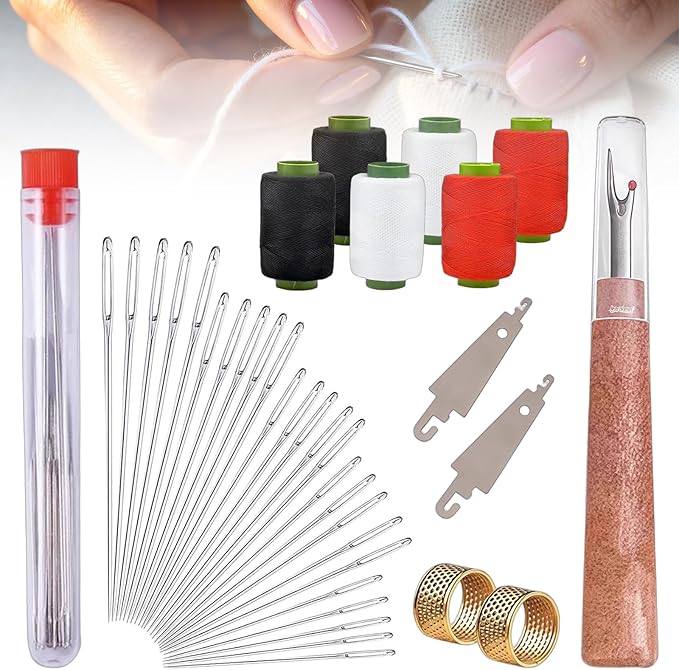 Steel Needles for Hand Sewing, Steel Sewing Needles Kit, 34Pcs Big Eye Steel Needles Set - Long & Thin Handmade Quilting & Sewing Needles Kit for DIY Sewing, for DIY Threaded Projects (37Pcs)