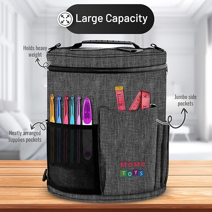 Crochet Storage Bag – Compact Yarn Organizer for Crocheting on the Go, Holds Hooks, Needles & Supplies – Gray