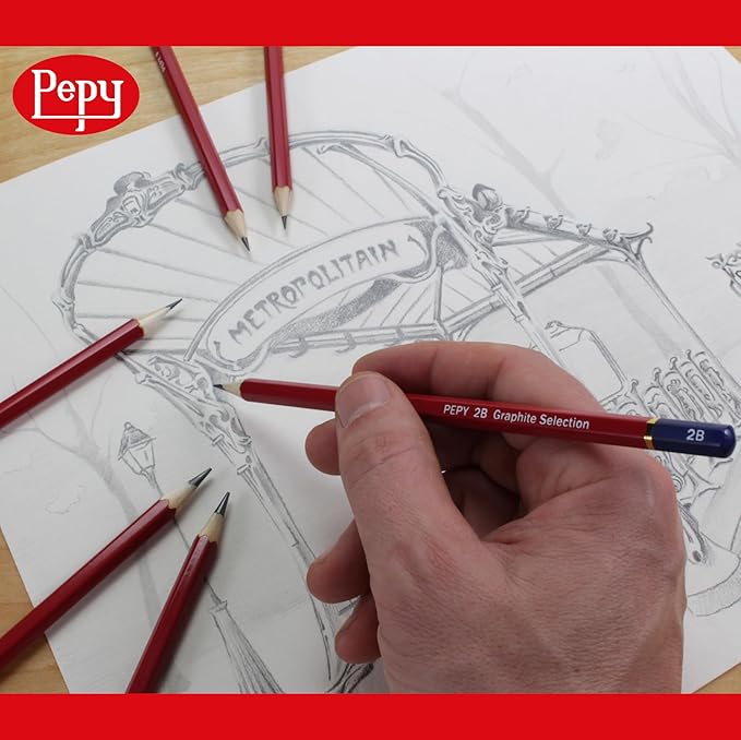 Pepy Graphite Professional Drawing Pencils - Set of 12 3B Pre-Sharpened Black Lead Pencils; Perfect for Drawing, Sketching and Shading, Graphic and Fine Art