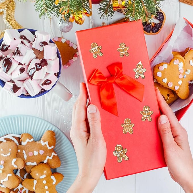 300 Pcs Christmas Gingerbread Man Stickers Assorted Mini Gingerbread Stickers Party Favors Aesthetic Waterproof Vinyl Decals for Holiday Card Scrapbooking Bottle