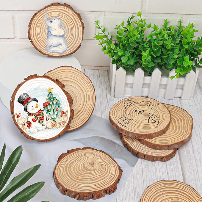 56 PCS Unfinished Wood Slices for Centerpieces, 4-4.7 Inch Natural Wood Slices with Tree Bark Pine and Wood Rounds Discs for DIY Crafts, Centerpieces, Art & Decor