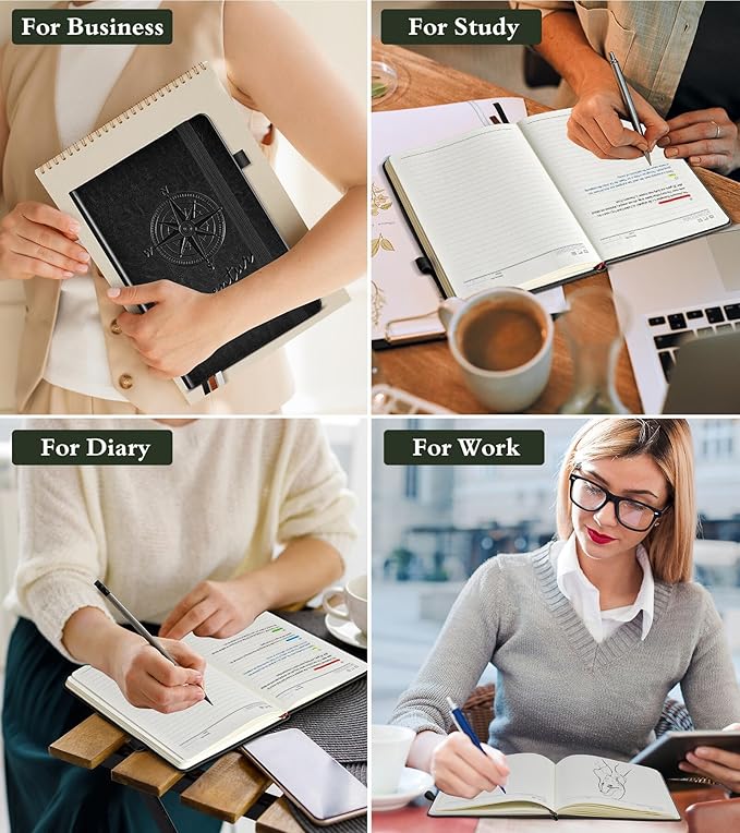 Lined Journal Notebook for Women Men, 160 Pages, A5 Hardcover Vintage Leather Journaling Notebooks for Work, School, Note Taking, Travel, Bible Study, Daily Diary for Writing 5.8"x8.5" (Black)