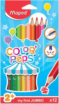 Maped Color'Peps Triangular Jumbo Colored Pencils - Assorted Colors - Pack of 12 - Perfect for Early Learners - Boosts Creativity and Skills - Durable and Long-lasting - Enhanced Comfort Grip