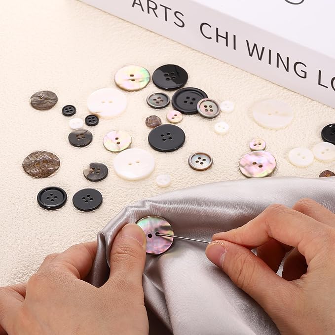 uxcell 60Pcs Natural Shell Buttons, 9mm 2-Hole Round Shell Craft Sewing Button, Decorative Accessories for Coats, Shirts, Clothing DIY Projects, White
