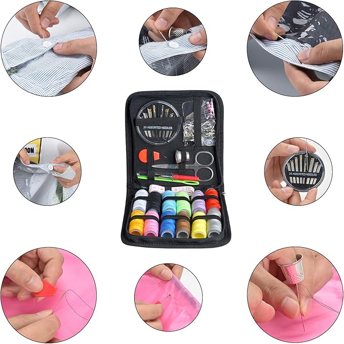 Sewing Kit, Zipper Portable Mini Sewing Kits for Adults, Kids, Traveler, Beginner, Emergency, Family Repair, Sewing Supplies with 12 Color Thread, Scissors, Needles, Tape Measure and Other Accessories
