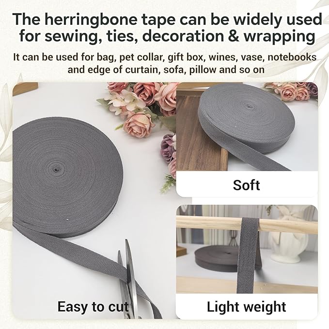 Dark Gray Twill Tape 3/4 Inch Wide - 40 Yards Herringbone Cotton Webbing Bias Binding Tape for Sewing, Crafting, DIY Projects, Pet Collars, Gift Wrapping and Home Decoration