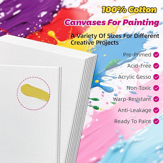 Canvas Boards for Painting - 8x10 10-Pack Bulk Canvas Panels Value Pack - 10 oz Primed Acid-Free 100% Cotton Canvas for Painting, Ready to Paint & Lightweight, Ideal for Acrylic, Oil Paint