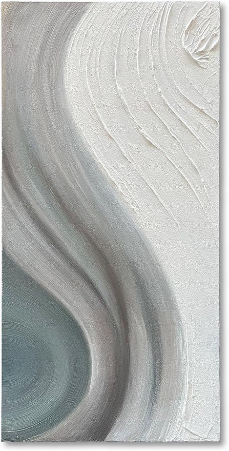 Art Hand-Painted White and Grey Gradient Texture Abstract Oil Painting, 48x24-inch Vertical Canvas Painting, Home and Office Wall Decoration Art