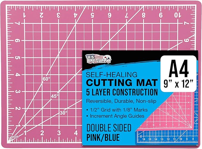 U.S. Art Supply 9" x 12" Self-Healing Cutting Mat 5-Ply - Double-Sided Pink/Blue Craft Mat, Non-Slip Cutting Mats for Crafts, Sewing, Quilting, Scrapbooking