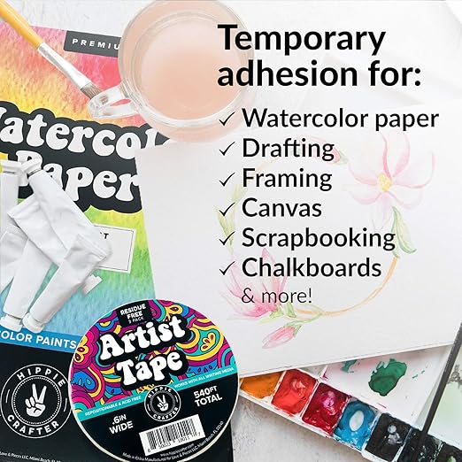3pk White Artist Tape for Watercolor Paper, Painters, Artists, Painting, Removable Masking, Drafting, Canvas Framing, Paint Mask, Thin, Residue-Free, Low Tack Acid, 0.6in