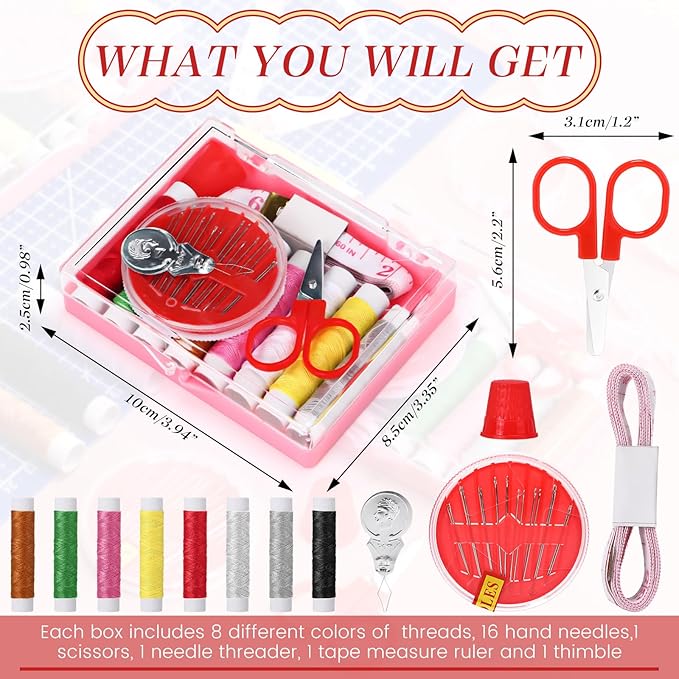 Knitgrip 24 Pack Small Sewing Kit Bulk Emergency Sewing Kit Mini Storage Box with Threads Scissors Needles for Home Travel Beginner