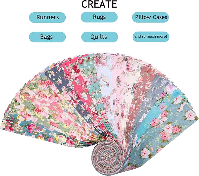 Hanjunzhao Jelly Rolls for Quilting Clearance, 42 Strips Jelly Roll Fabric Clearance for Quilting, Sewing, Blanket, Rug, Upholstery, Home Decor, and Purse Making, Retro Floral