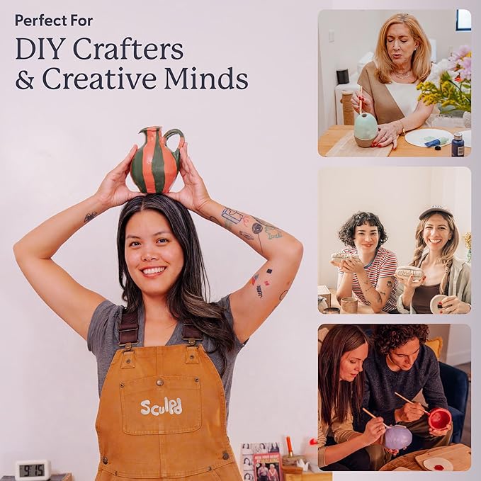 Sculpd - The Original Pottery Kit - Complete Air Dry Clay Kit for Adults Includes Sculpting Tools, Varnish, Paint Brushes, Guides, Arts & Crafts Sets, Gloss Varnish