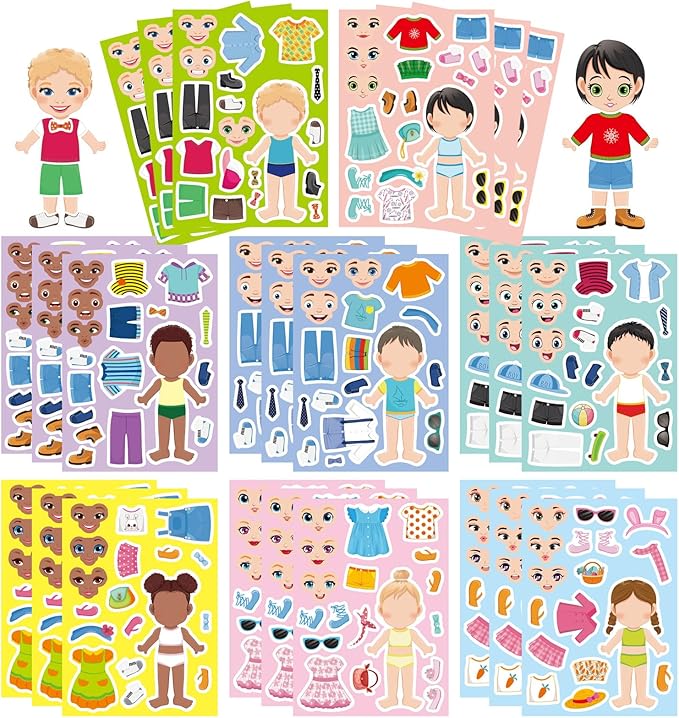24 Sheets Make a Face and Dress Up Stickers for Girls Boys, Make Your Own Stickers for Kids Toddlers, Preschool Children Crafts Party Favor, Rewards, Art Craft, Birthday Gift